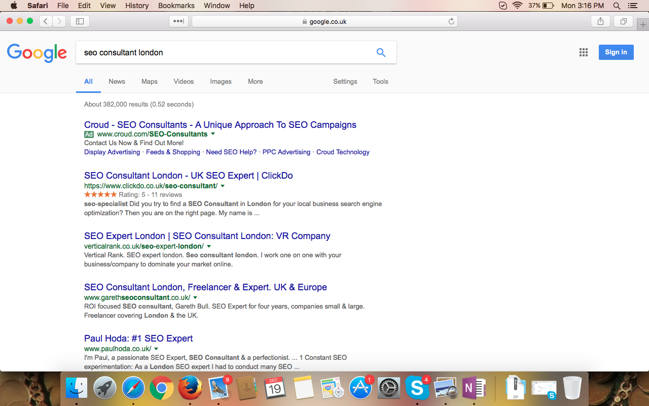 seo consultant london ranking screenshot